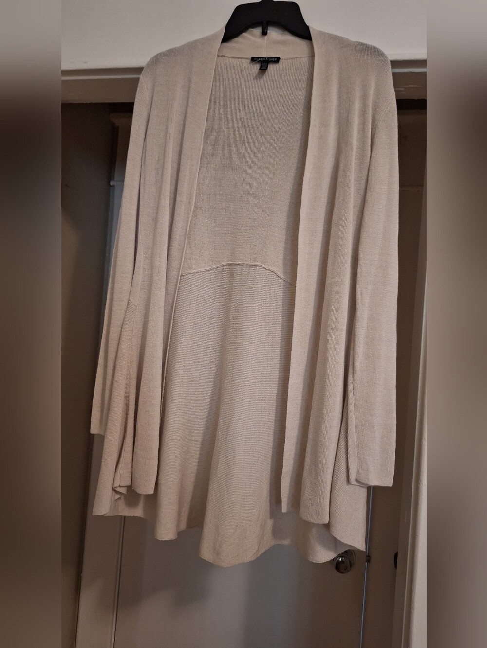 Eileen Fisher Cream Open-Front Draped Cardigan
